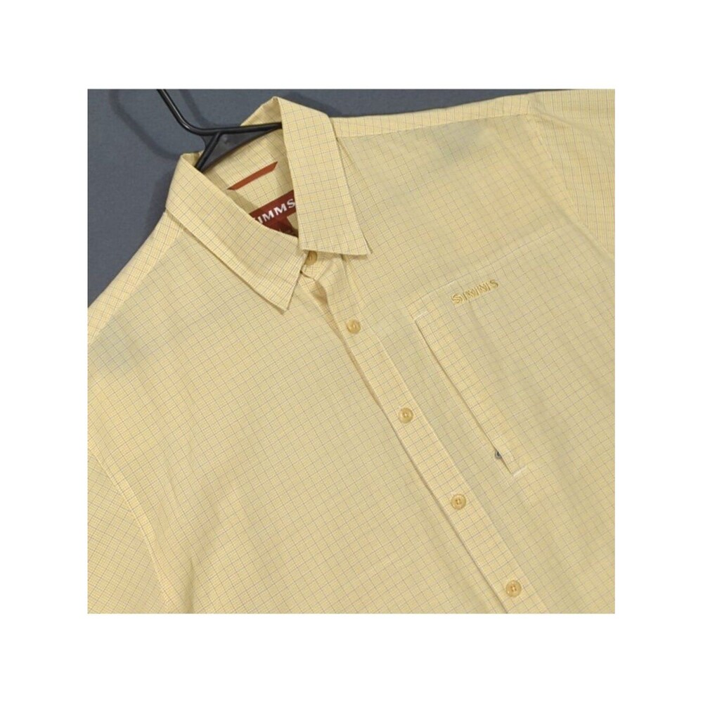 Simms Shirt Men's L Yellow Short Sleeve Button Up Fishing Outdoor Hiking